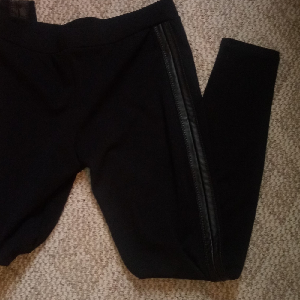 Stretch Skinny Slacks w/ Leather Stripe